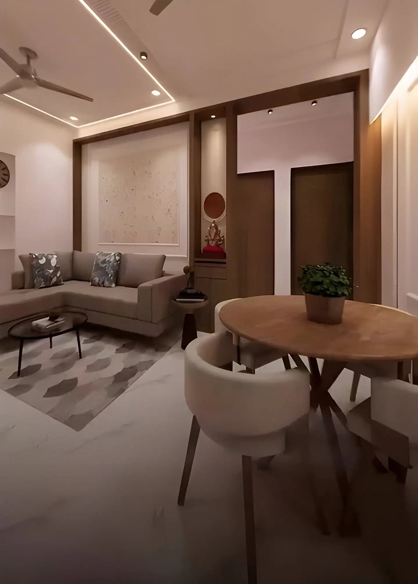 Living and dining area of the sample house